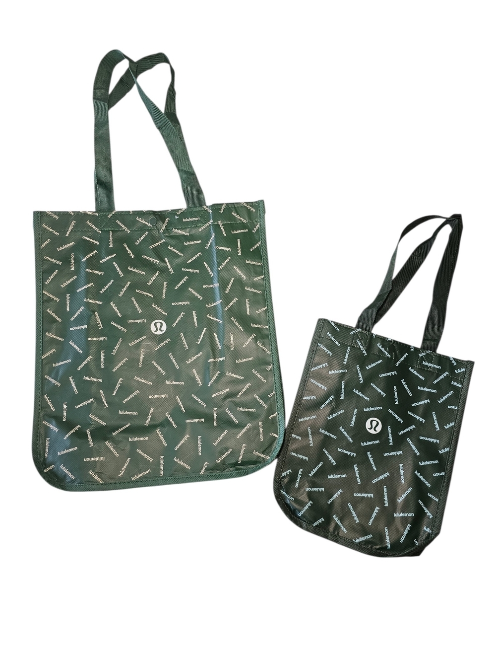 lululemon athletica dark green logo-print reusable tote set